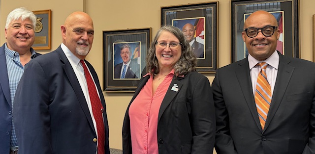 photo of Antoine Thompson, Executive Director, GWRCCC, Jill Hamilton, President, Sustainable Energy Strategies, Inc. (GWRCCC Board Chair), Burl Haigwood, SESI/GWRCCC/Task Force Coordinator. Luis MacDonald, President, Autoflex Fleet, (GWRCCC Board Member).