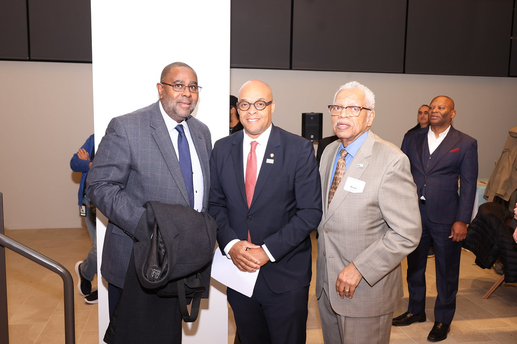 image (1) Picture of Antoine Thompson, Ron Flowers, and a tall gentleman with glasses at GWRCCC Opening Reception 2026.